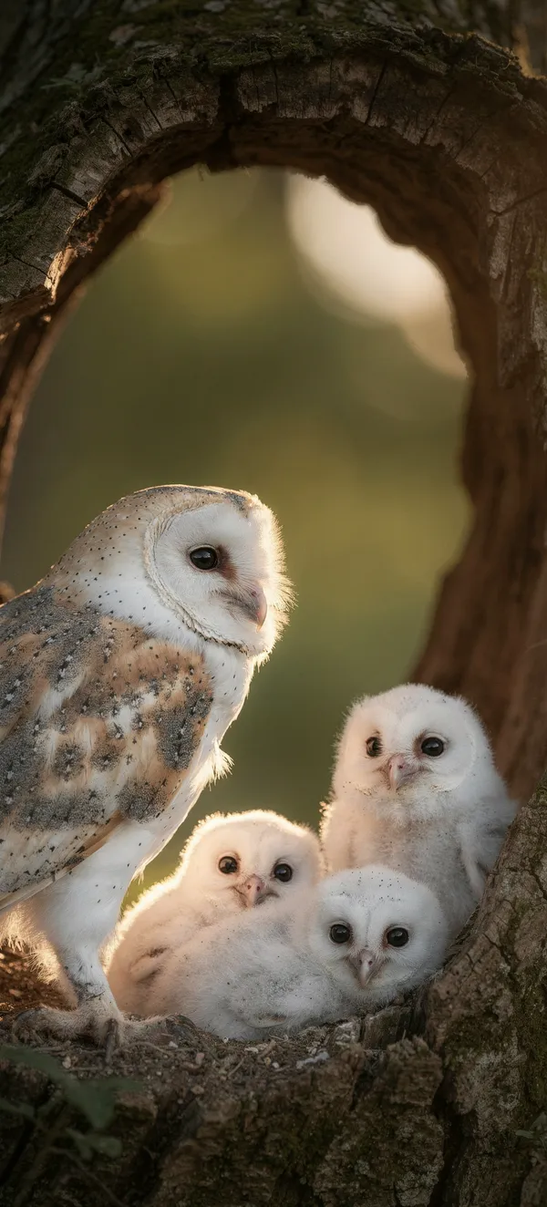 Barn Owl Family in Hollow Tree — Home screen