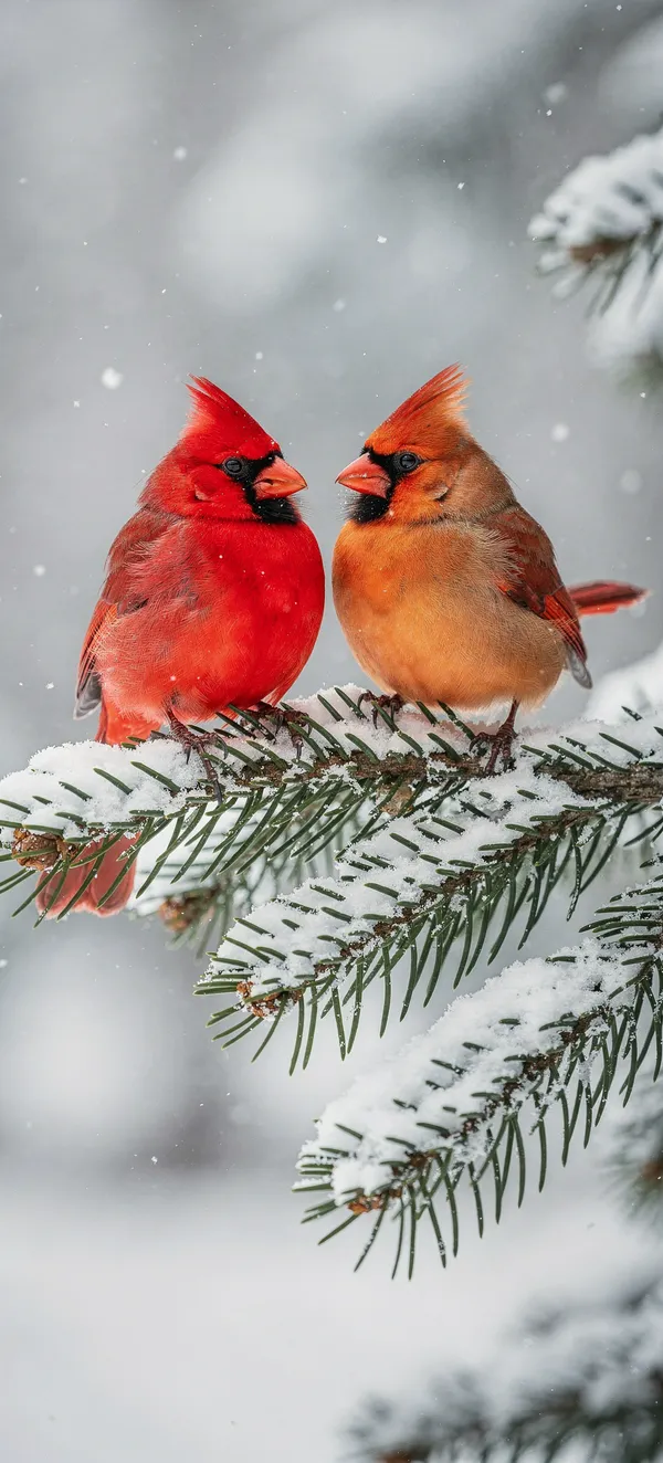 Cardinals on Snowy Branch
