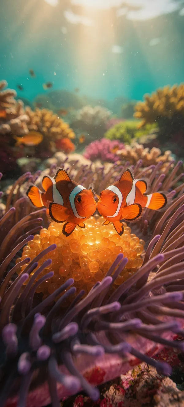 Clownfish with Eggs on Anemone