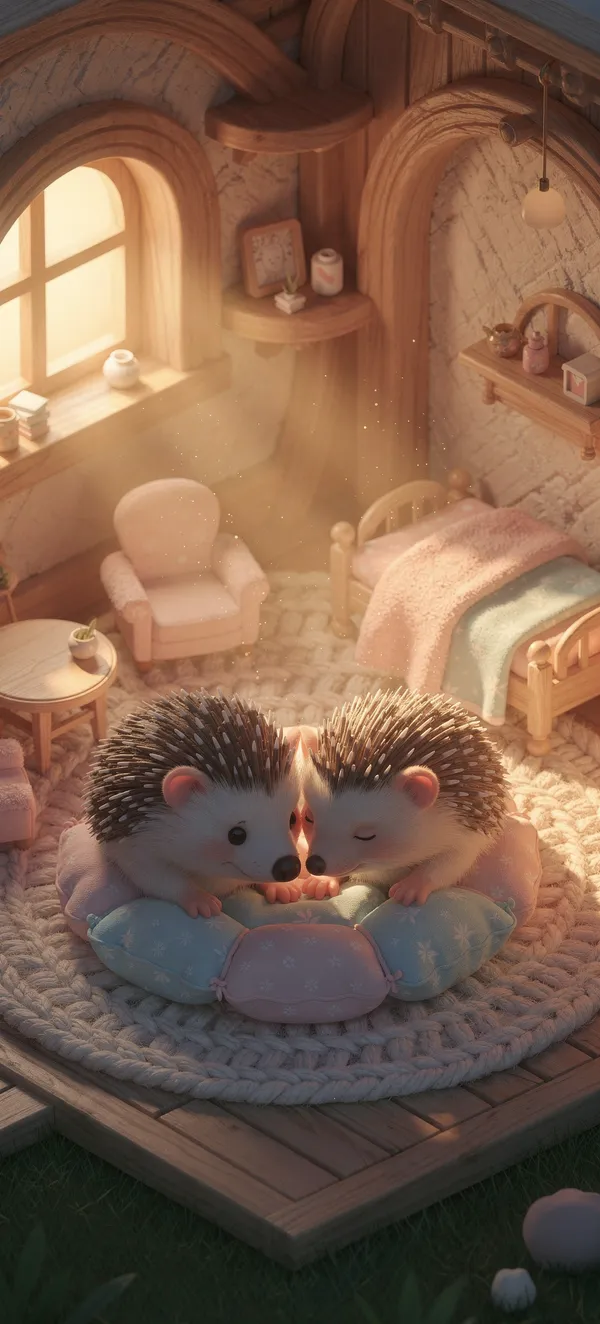 Baby Hedgehogs 3D Isometric Wallpaper