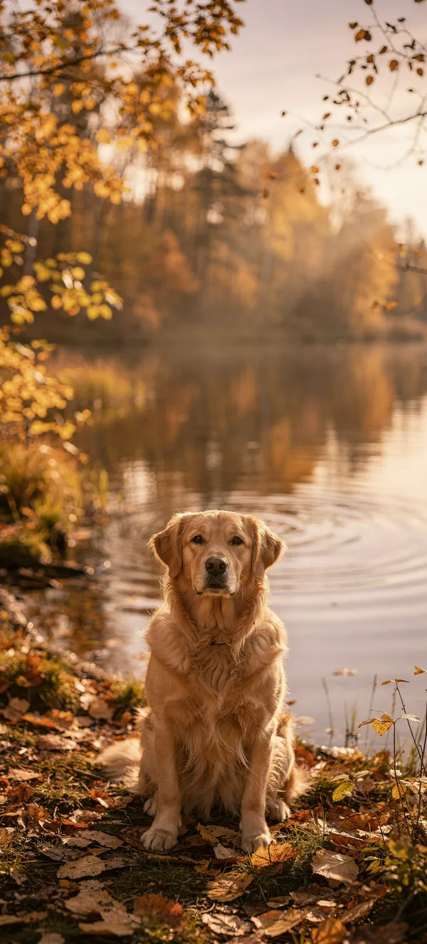 Autumn Golden Retriever Lake Shore