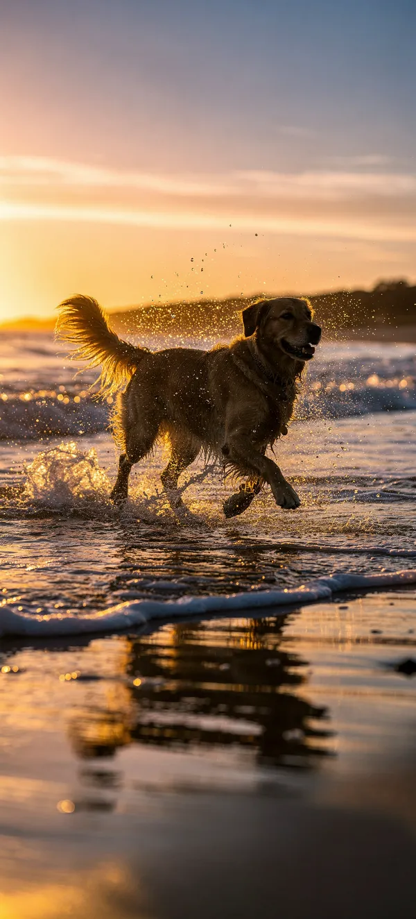Golden Retriever Beach Sunset
