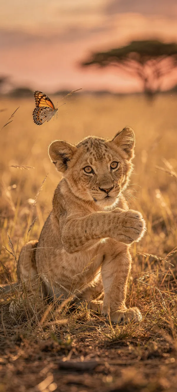 Lion Cub with Butterfly