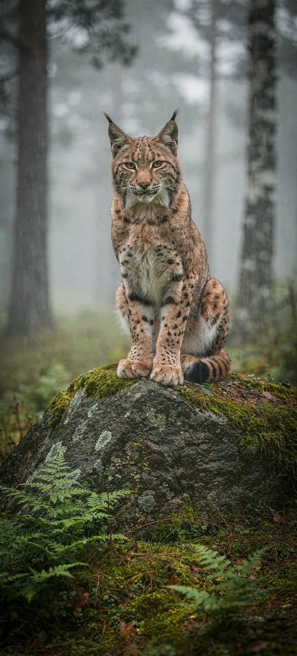 Lynx in Misty Scandinavian Forest