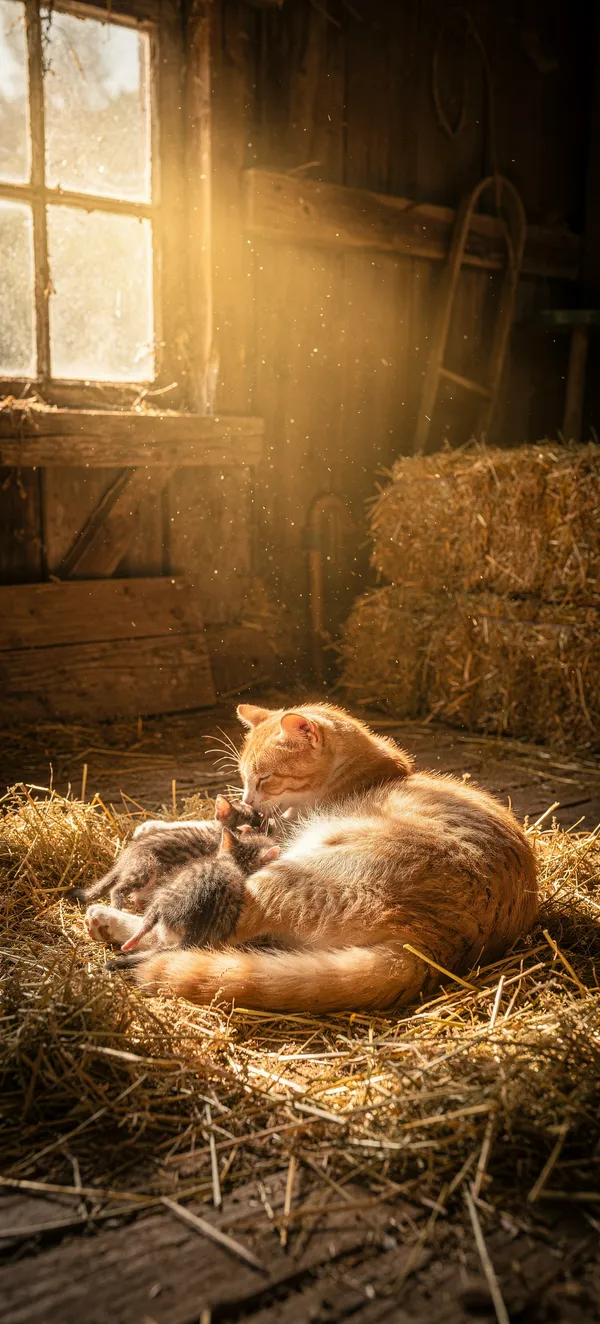 Mother Cat Nursing Kittens