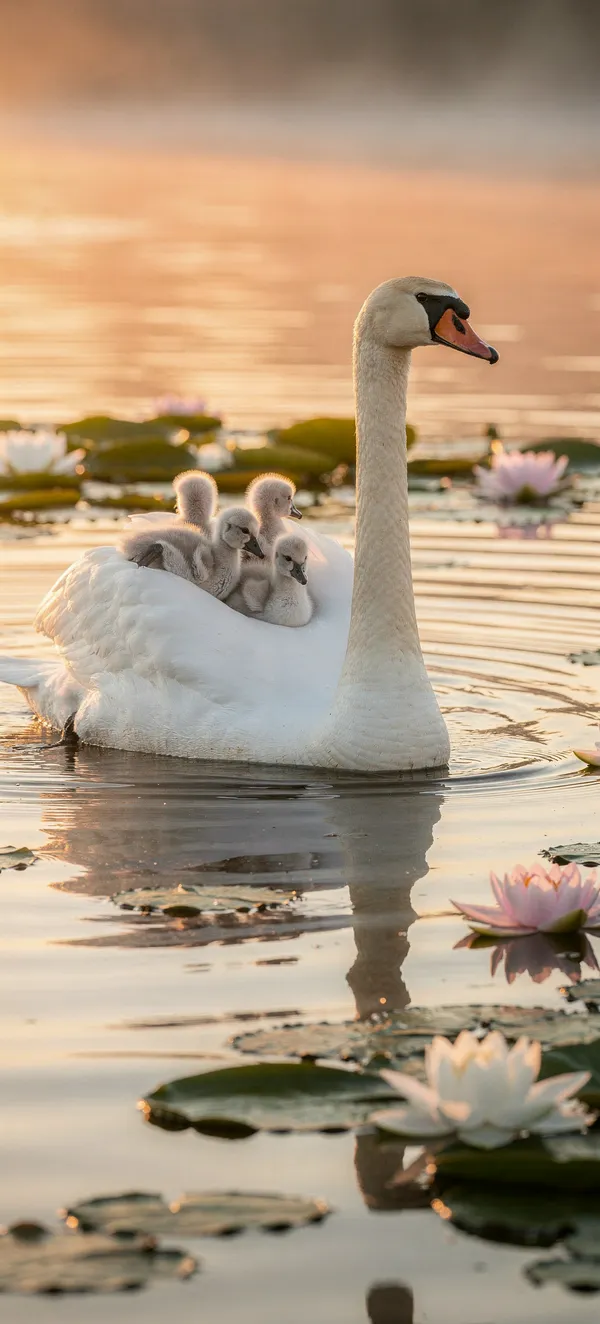 Swan Family Lake Moment
