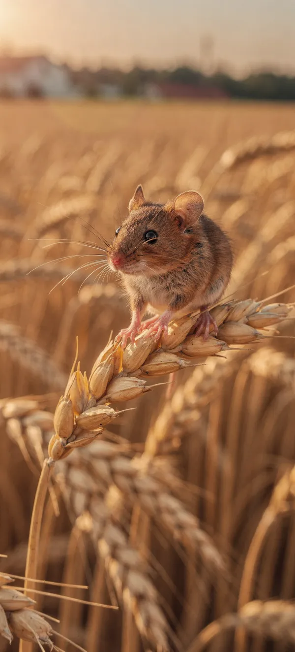 Mouse on Wheat Stalk