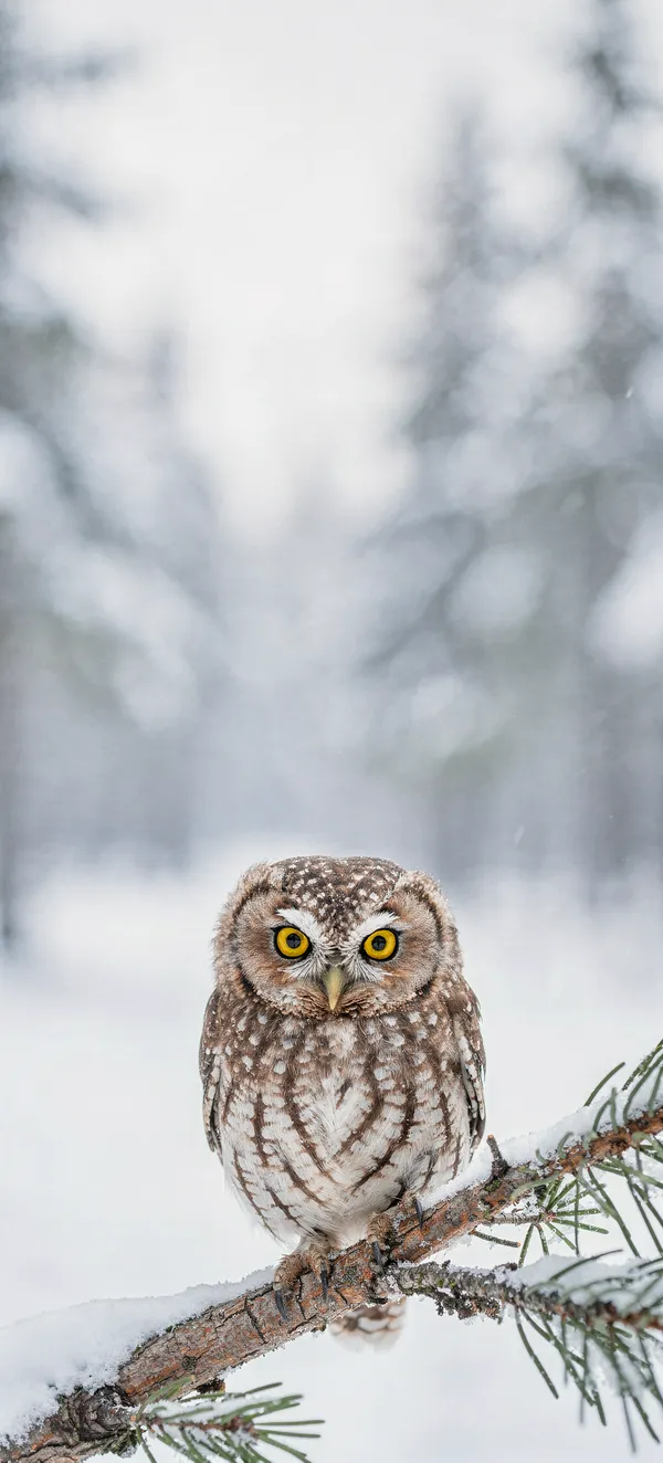 Pygmy Owl Winter Forest — Home screen