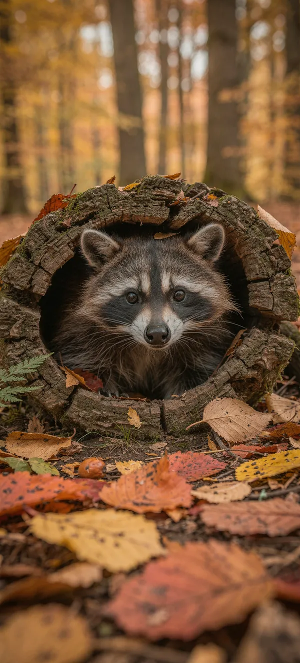 Curious Raccoon Autumn Forest