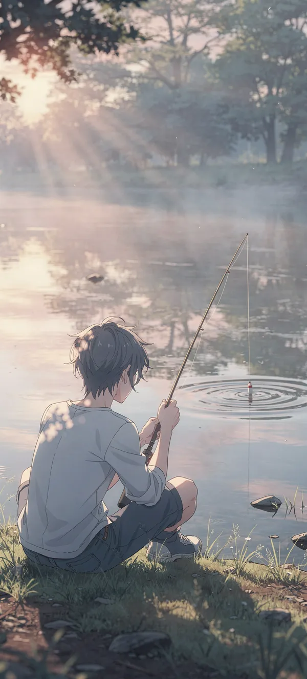 Peaceful Anime Fishing Scene