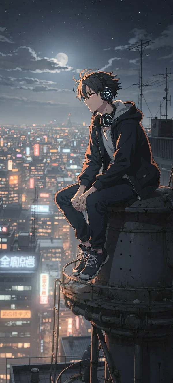 Rooftop Boy Night City
