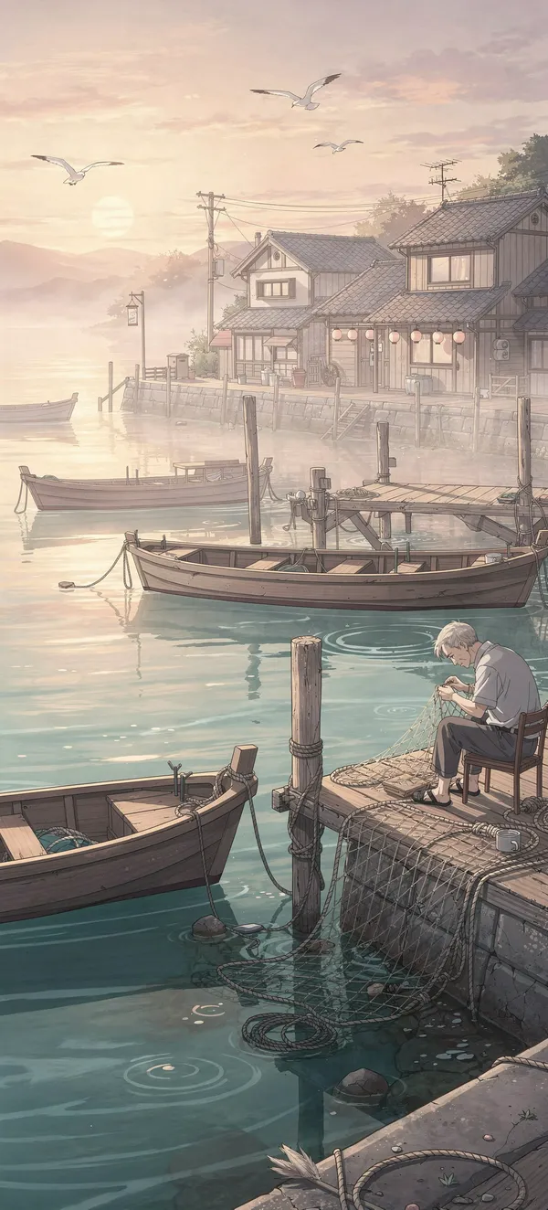 Tranquil Anime Fishing Village