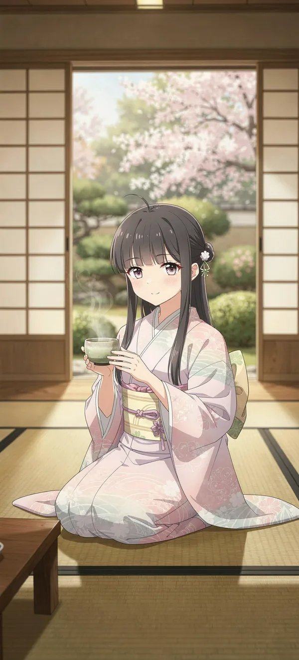 Serene Anime Girl Matcha Moment