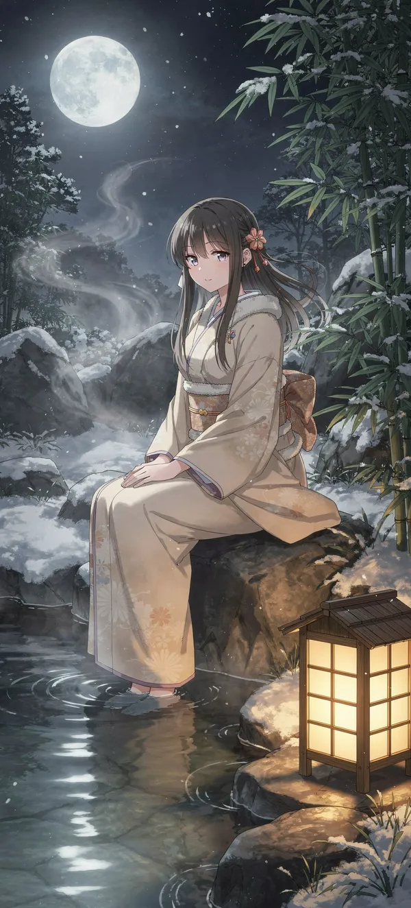 Winter Onsen Anime Girl
