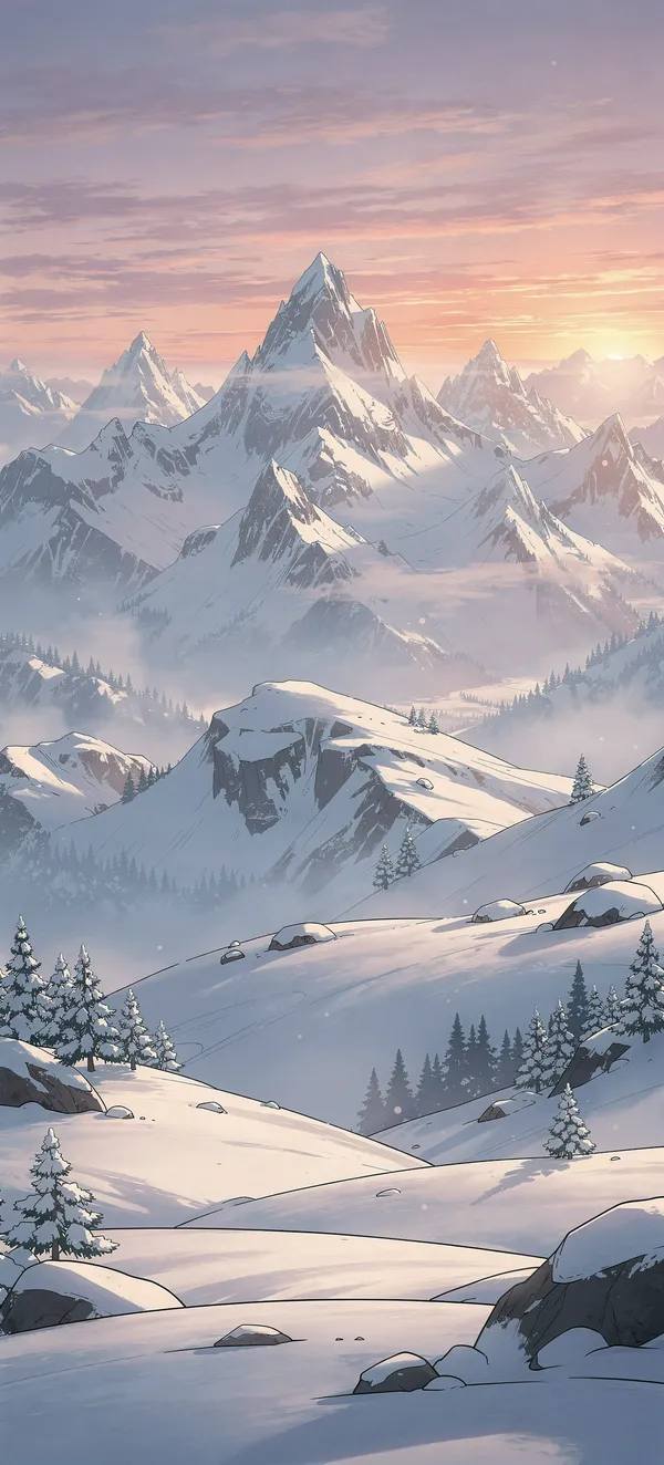 Snowy Mountain Sunset Landscape