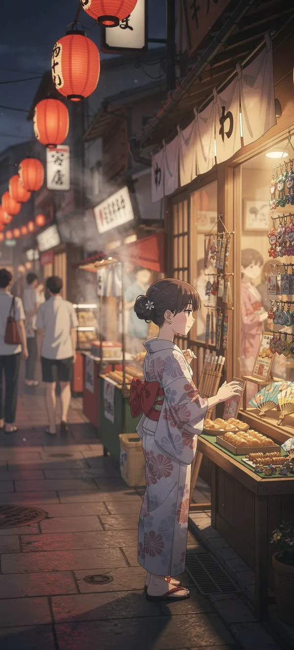 Japanese Evening Shotengai Anime Wallpaper