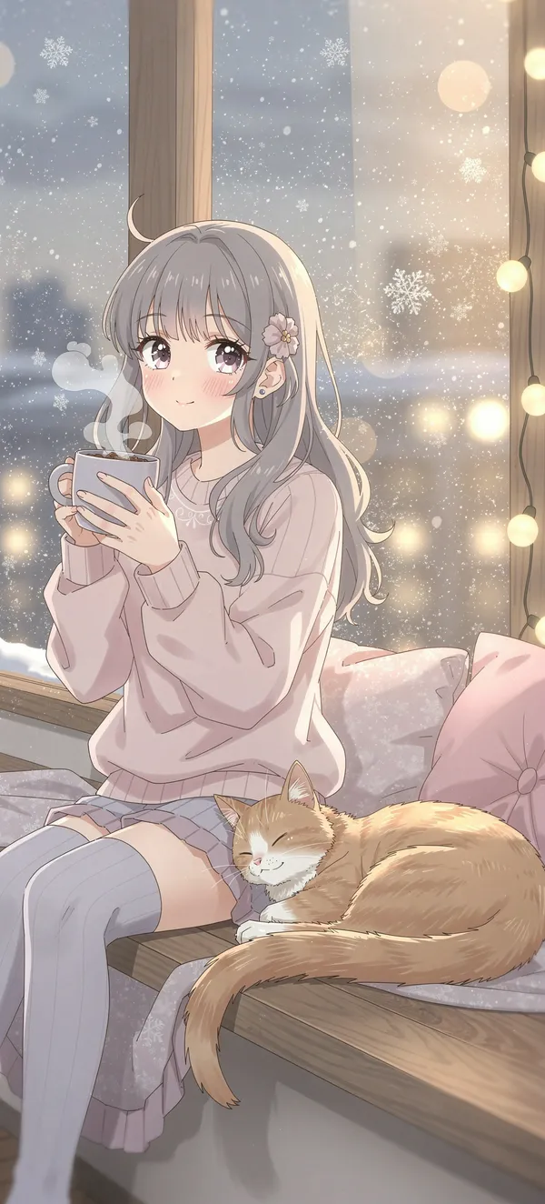 Cozy Anime Girl Winter Window Scene