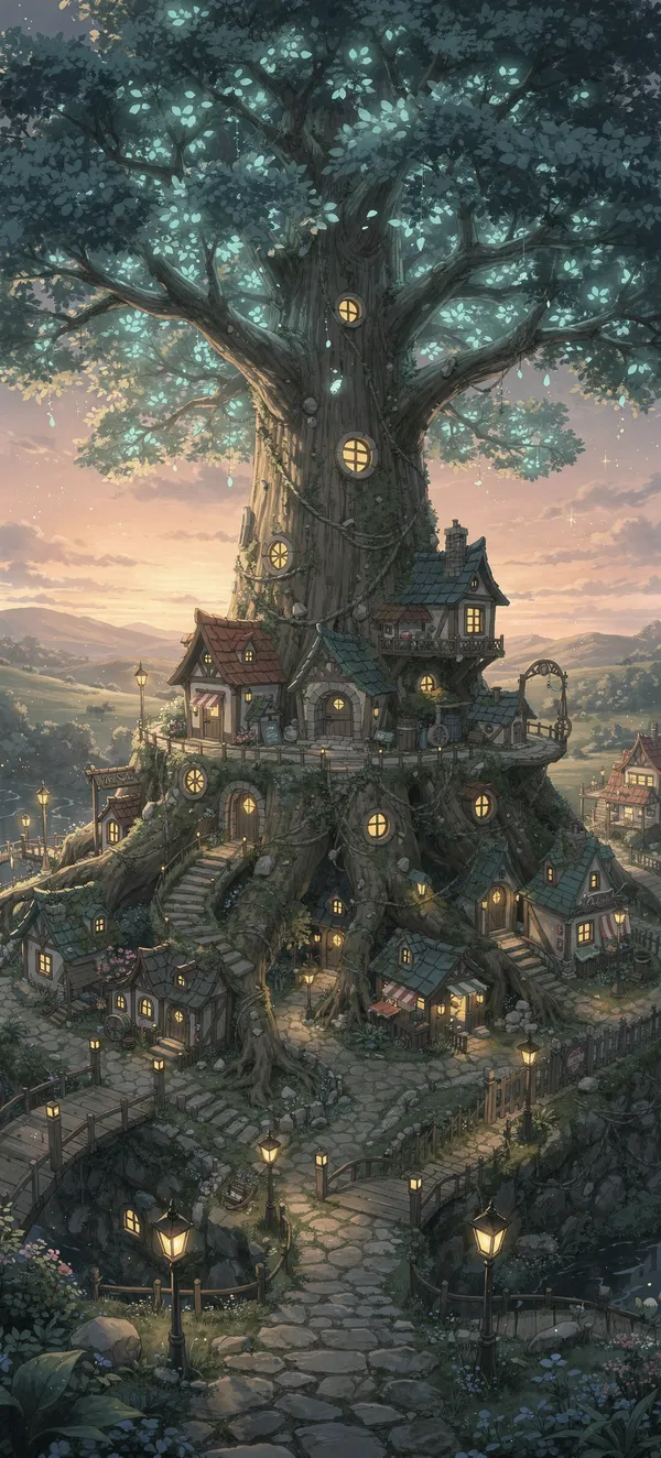 Glowing Tree of Life Fantasy Village