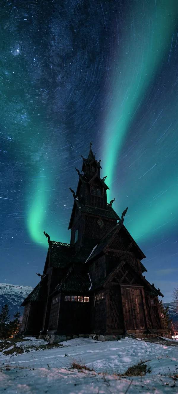 Borgund Stave Church Starry Night