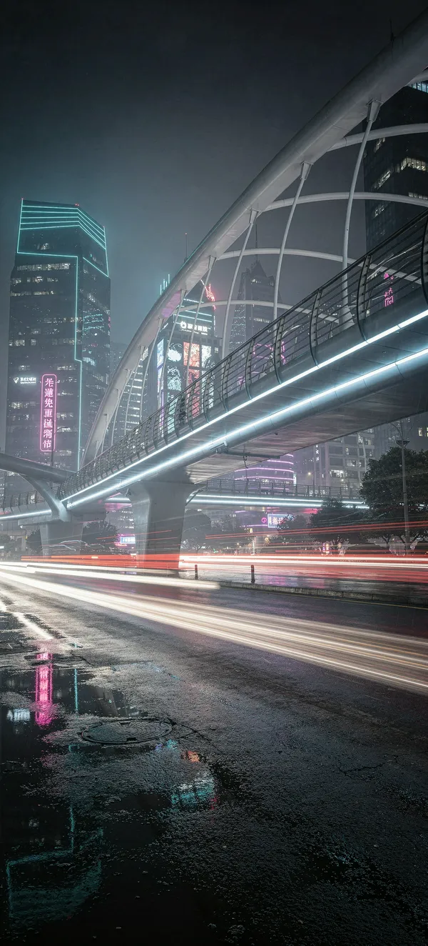 Futuristic Curved Bridge Night