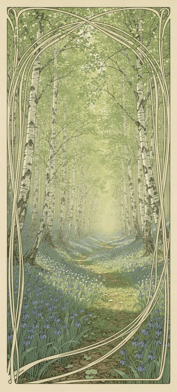 Art Nouveau Forest Bluebell Wallpaper