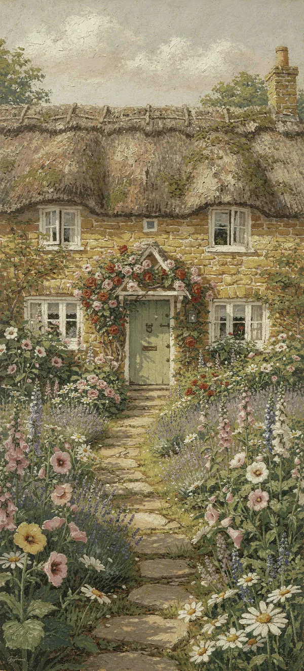 Cottage Garden Oil Painting