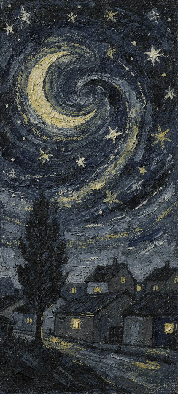 Starry Night Village Expressionism