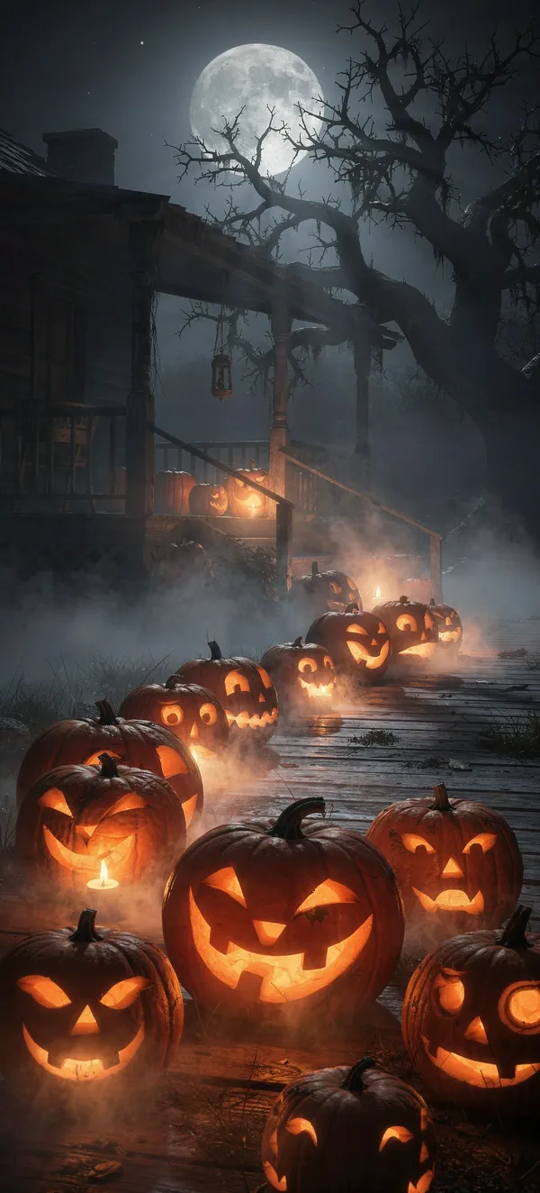 Halloween 2026 Jack-o-Lanterns on a Foggy Porch