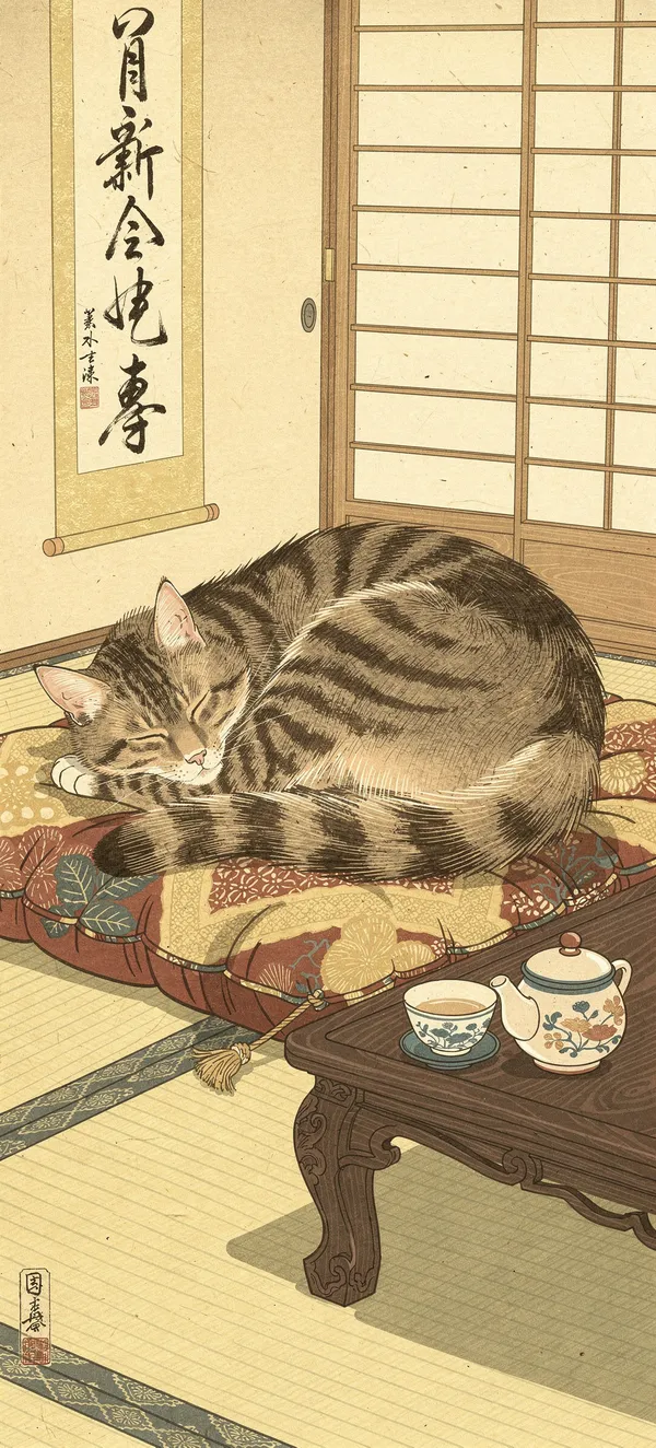 Ukiyo-e Cat Sleeping