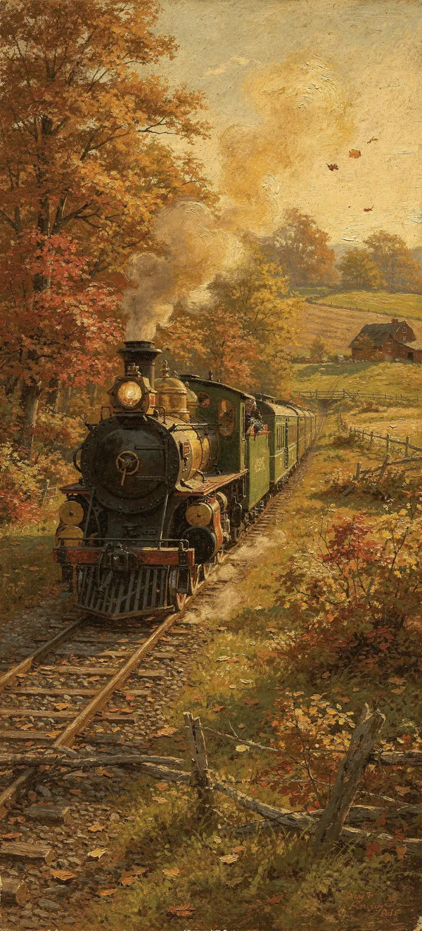 Vintage Train Autumn Scene