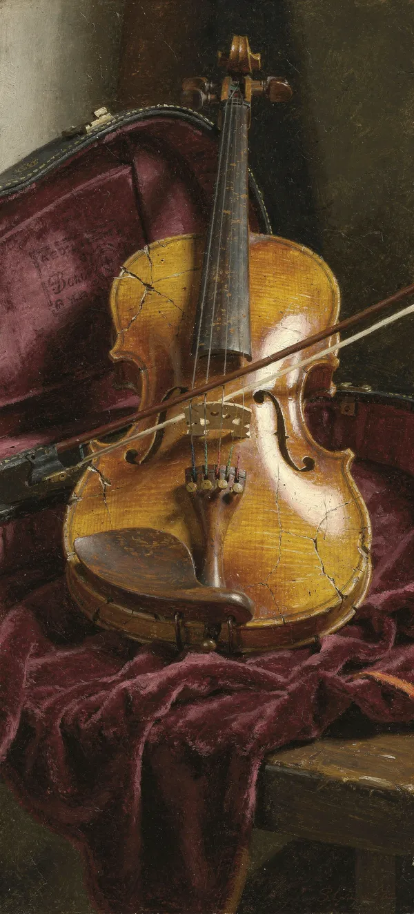 Vintage Violin Oil Painting
