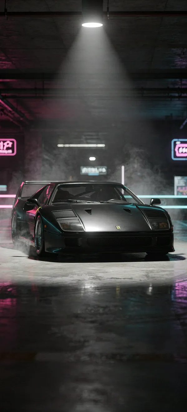 Matte Black Ferrari F40 Cyberpunk