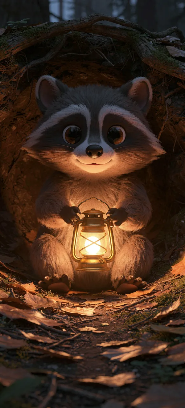 Baby Raccoon with Lantern