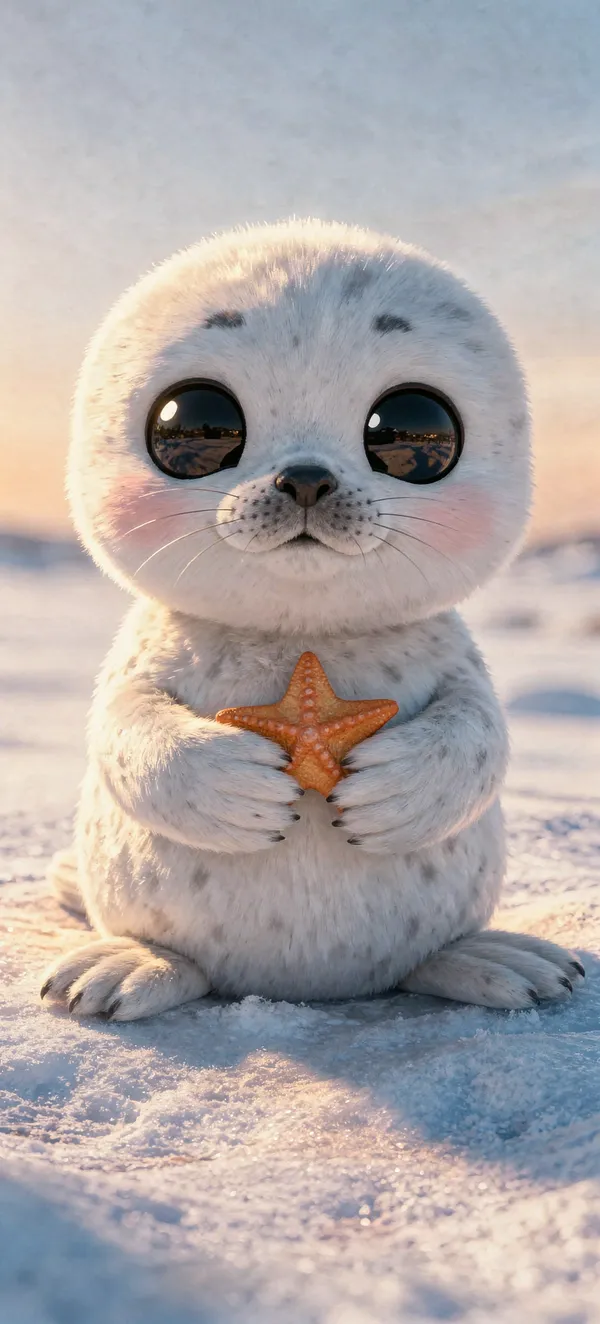 Adorable Baby Seal Pup with Starfish