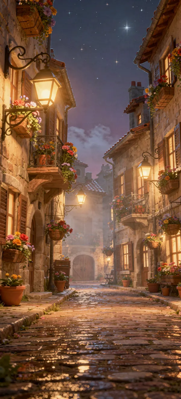Cartoon European Street Night