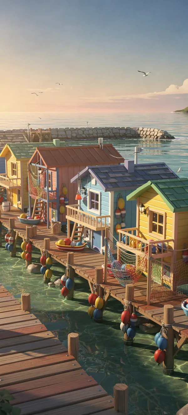 Cartoon Fishing Pier Town