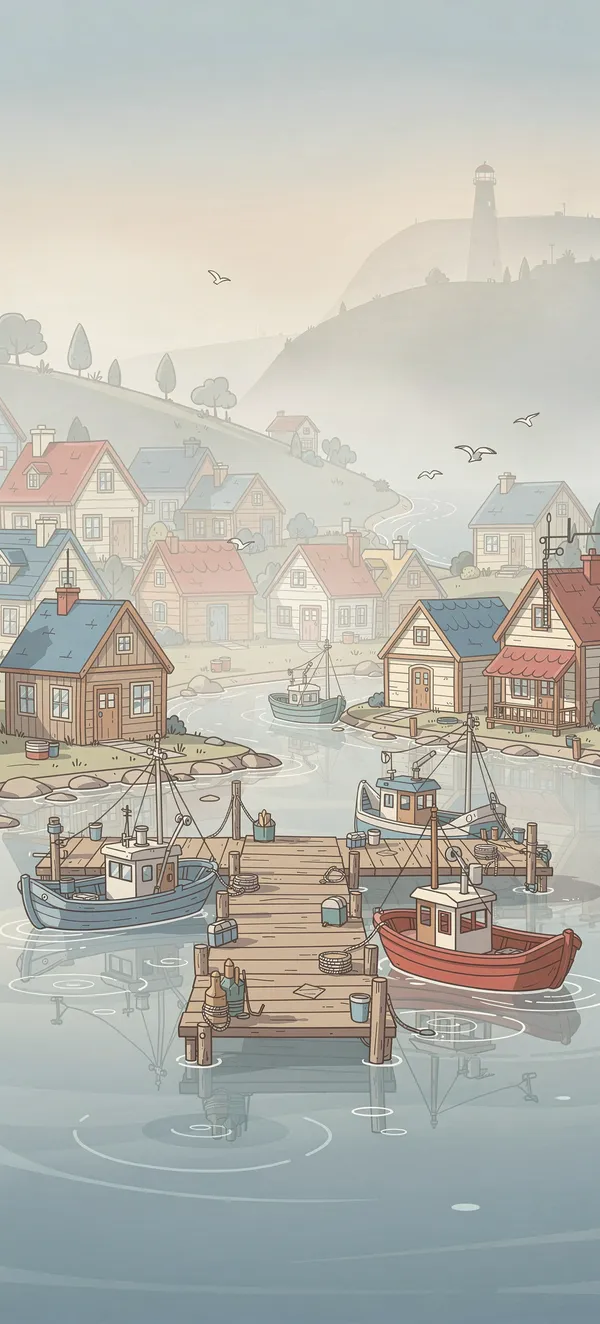 Cartoon Fishing Village Morning