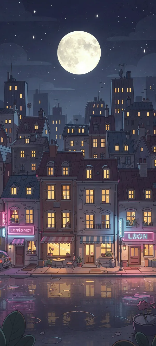 Cartoon Night City Wallpaper