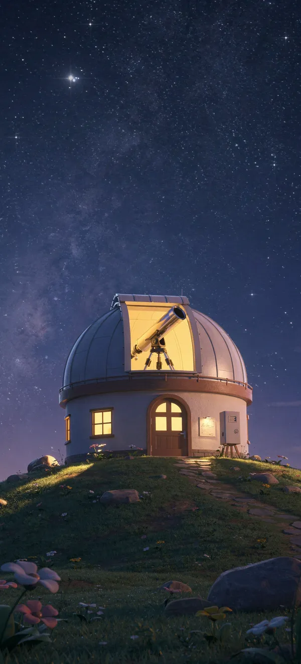 Cartoon Observatory Starry Night