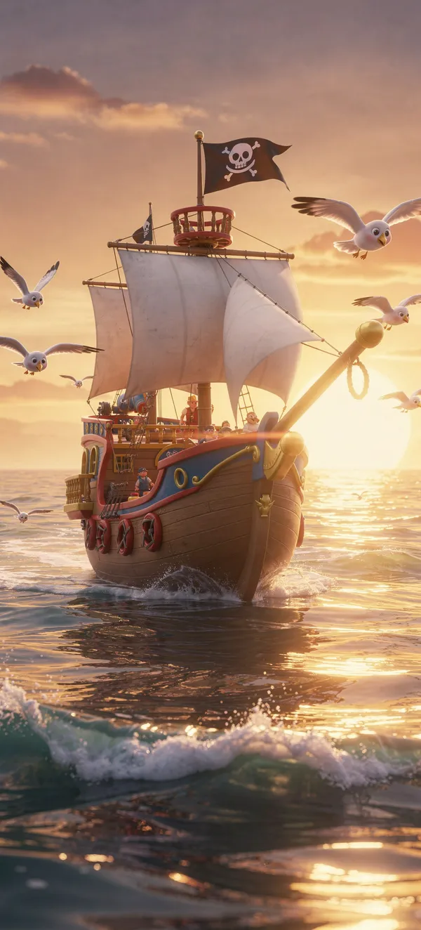 Cartoon Pirate Ship Sunset