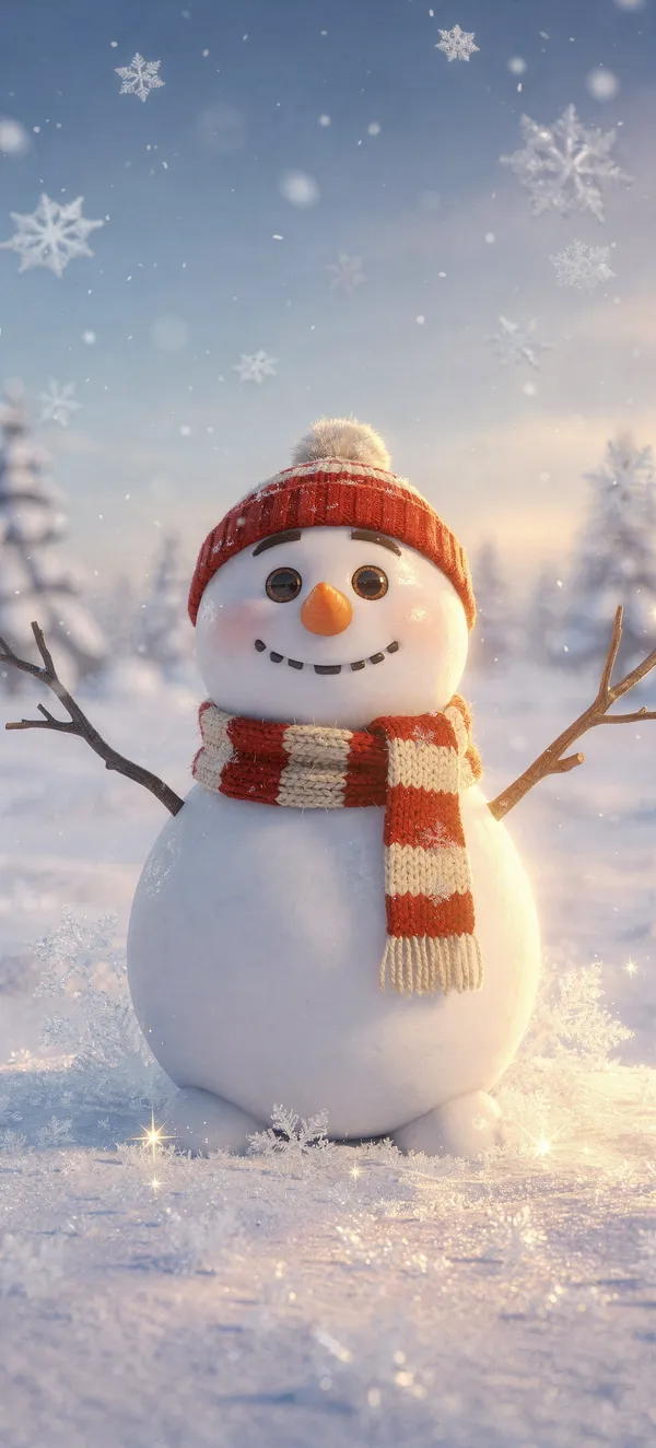 Cheerful 3D Cartoon Snowman