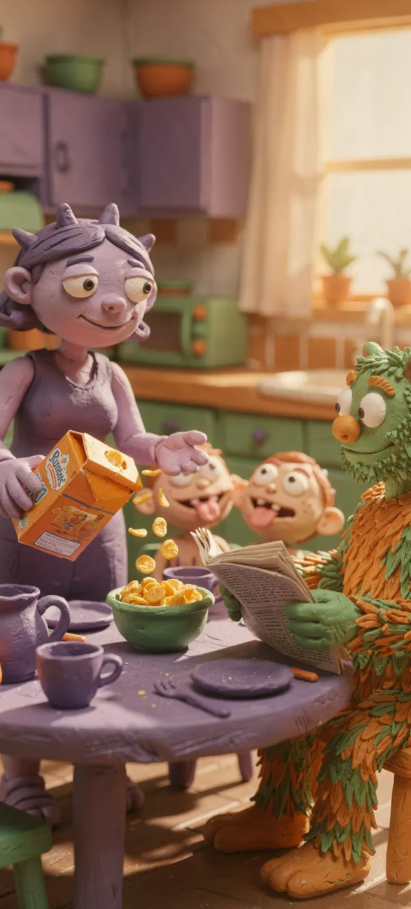 Claymation Monster Family Breakfast