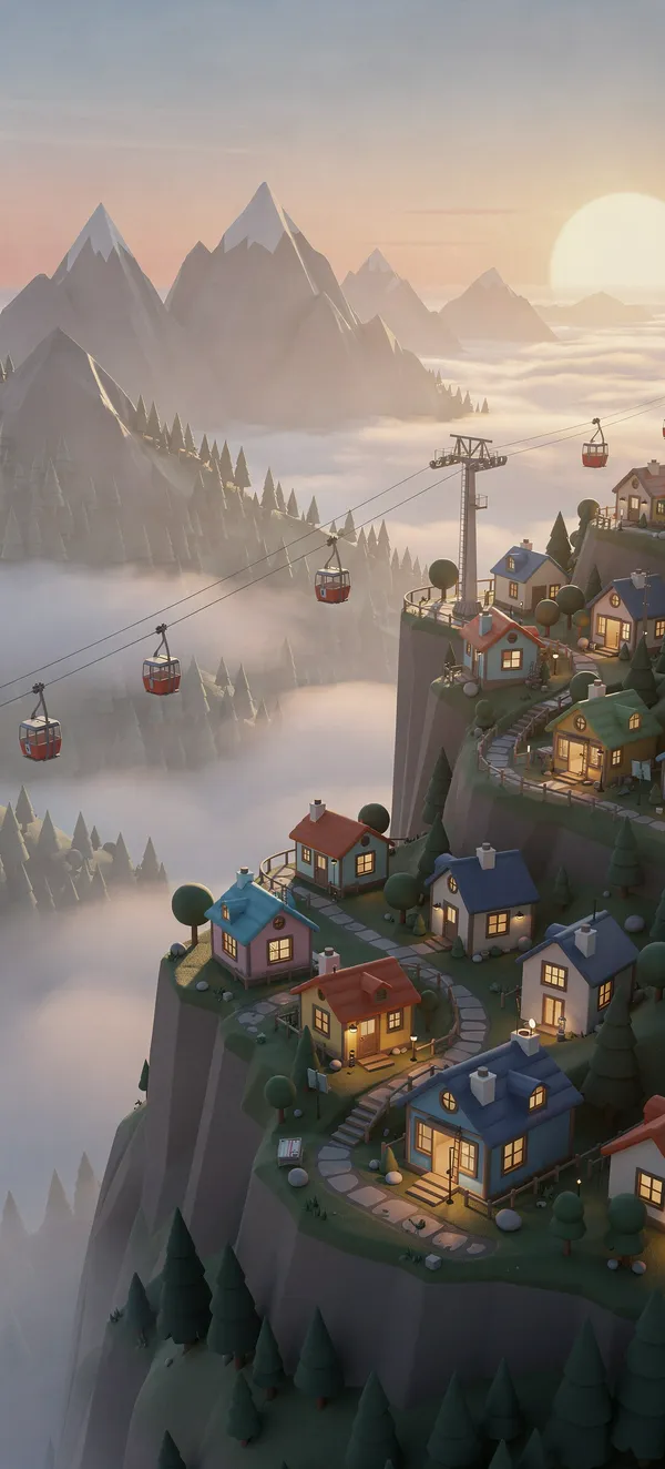 Cozy Mountain Cable Car Town