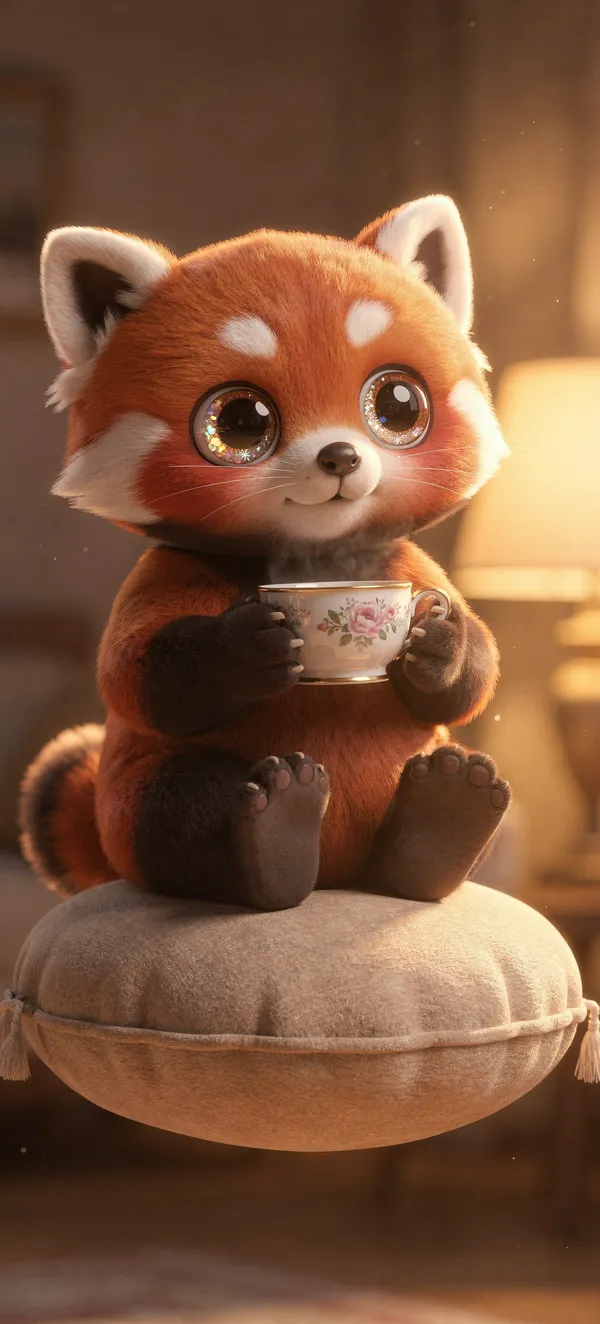 Cozy Red Panda Tea Time