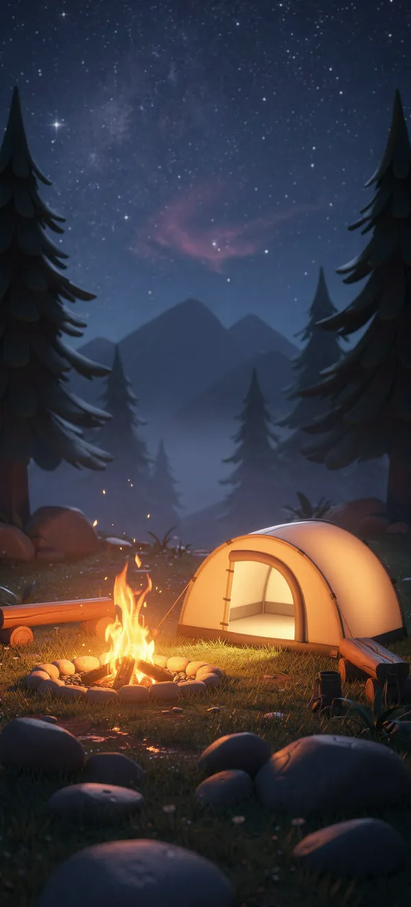 Dreamy Cartoon Camping Night