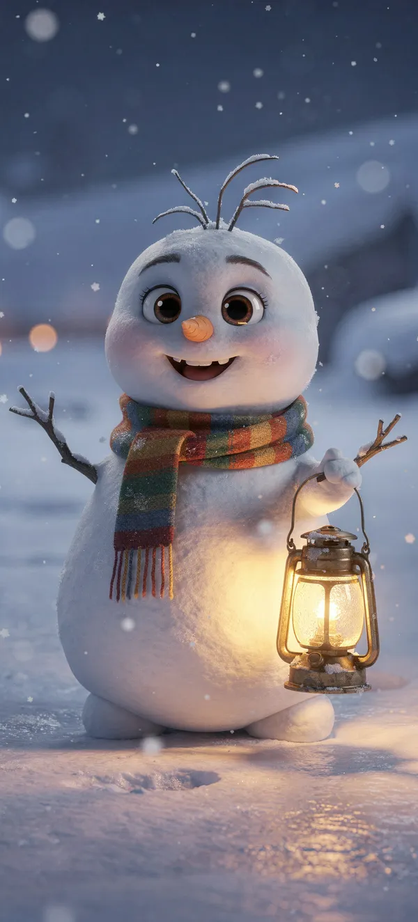 Friendly Snowman with Lantern
