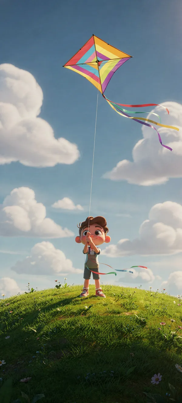Kite Flying on Sunny Hilltop