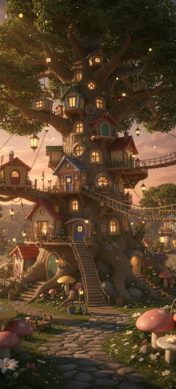 Whimsical Cartoon Oak Town