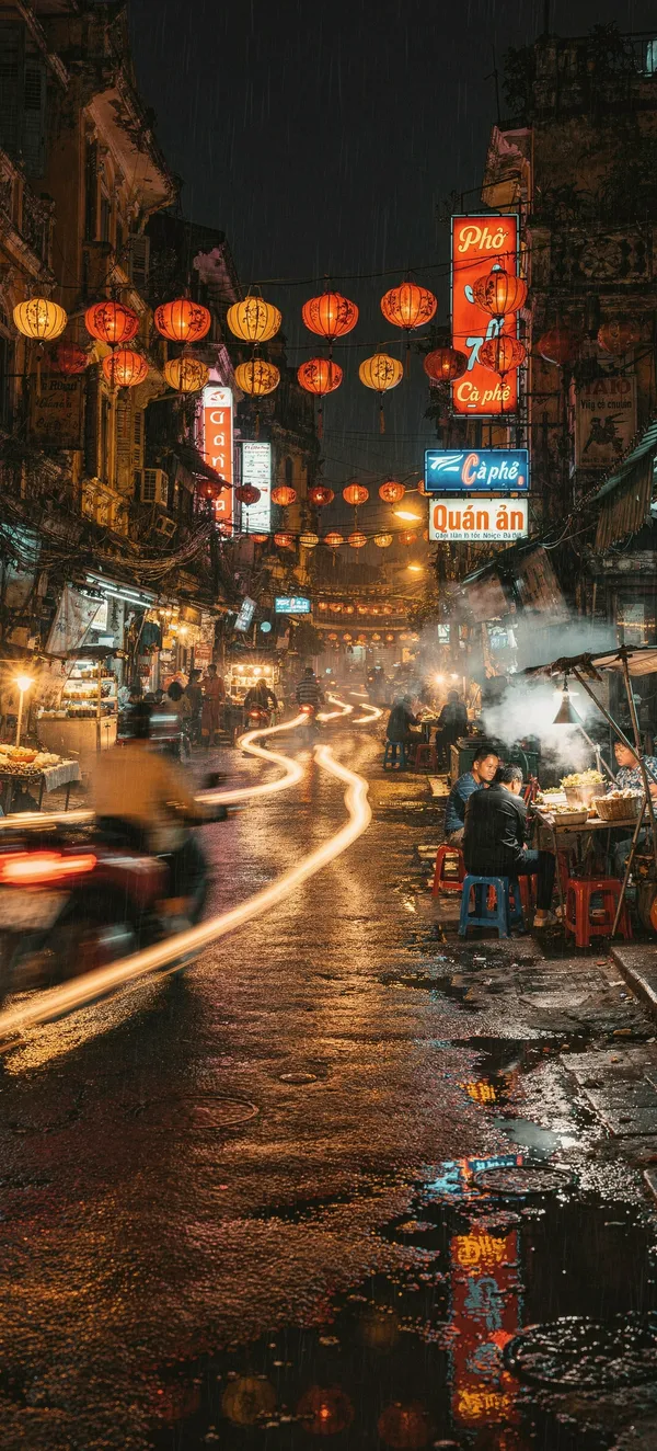 Hanoi Old Quarter Night Rain