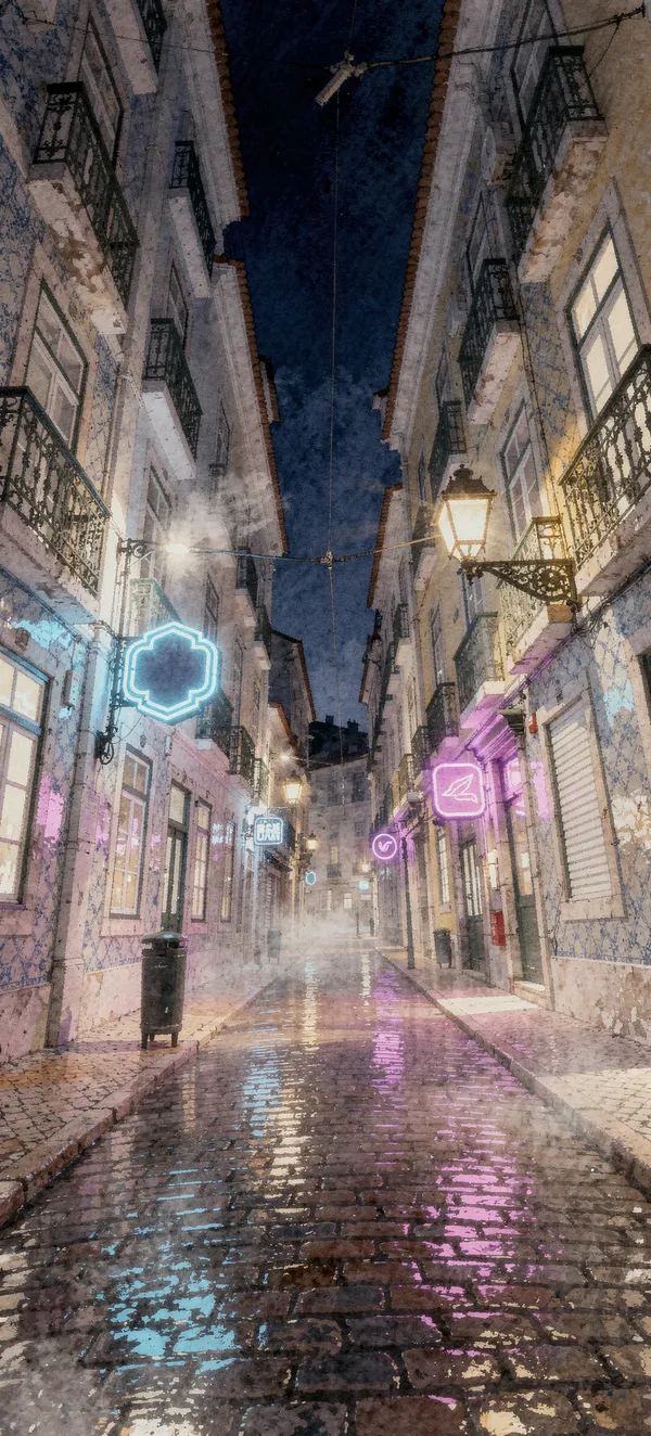 Lisbon Midnight Watercolor